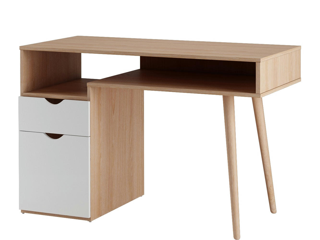 SCANDI - Bureau avec 1 porte et 1 tiroir en MDF blanc et chêne