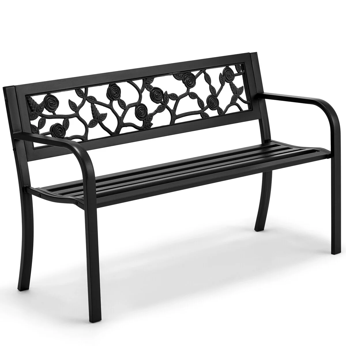 AVAWING 2-Person Outdoor Garden Bench Rose Floral Design