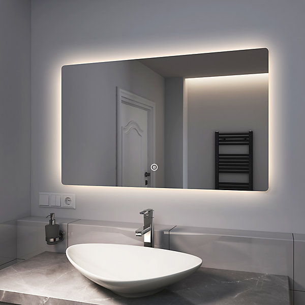 EMKE Miroir lumineux salle de bain Rétro-éclairage 100x60cm, avec Interrupteur Tactile, LED éclairage lumière Froide/Chaude/Neutre