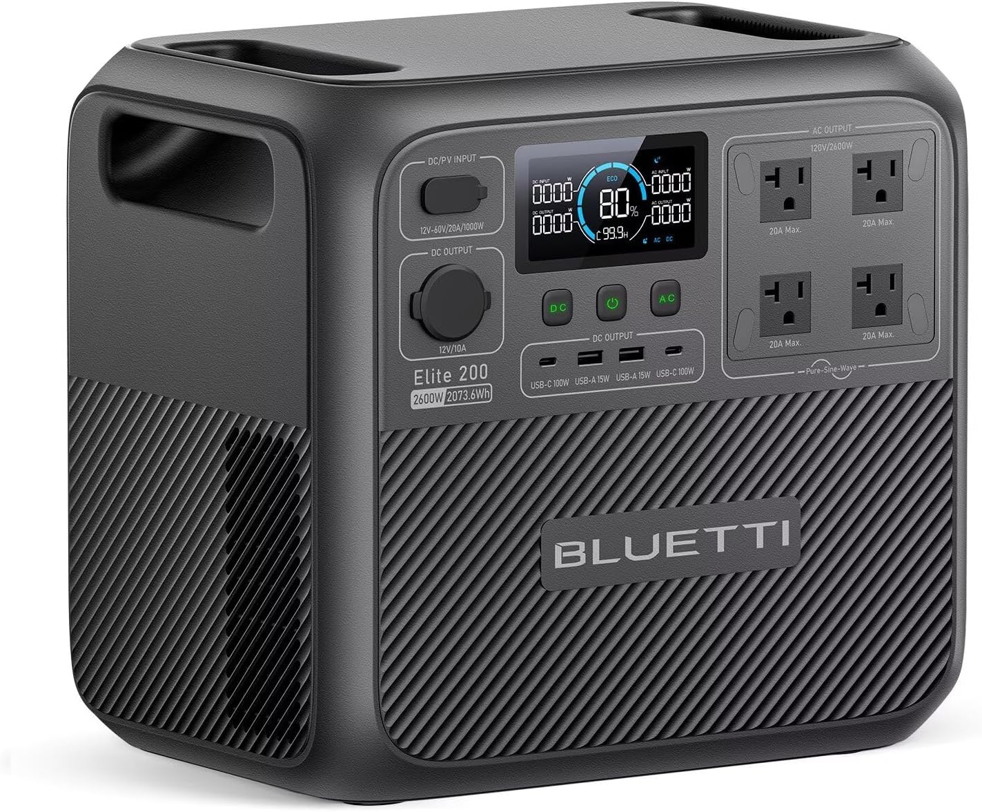 BLUETTI Elite 200 V2 Portable Power Station  2073.6Wh LFP Battery Backup w/ 4 2600W AC Outlets (3900W Power Lifting)  0-80% Fast Charging in 50 Min  Solar Generator for Camping  Off-grid and Emergency