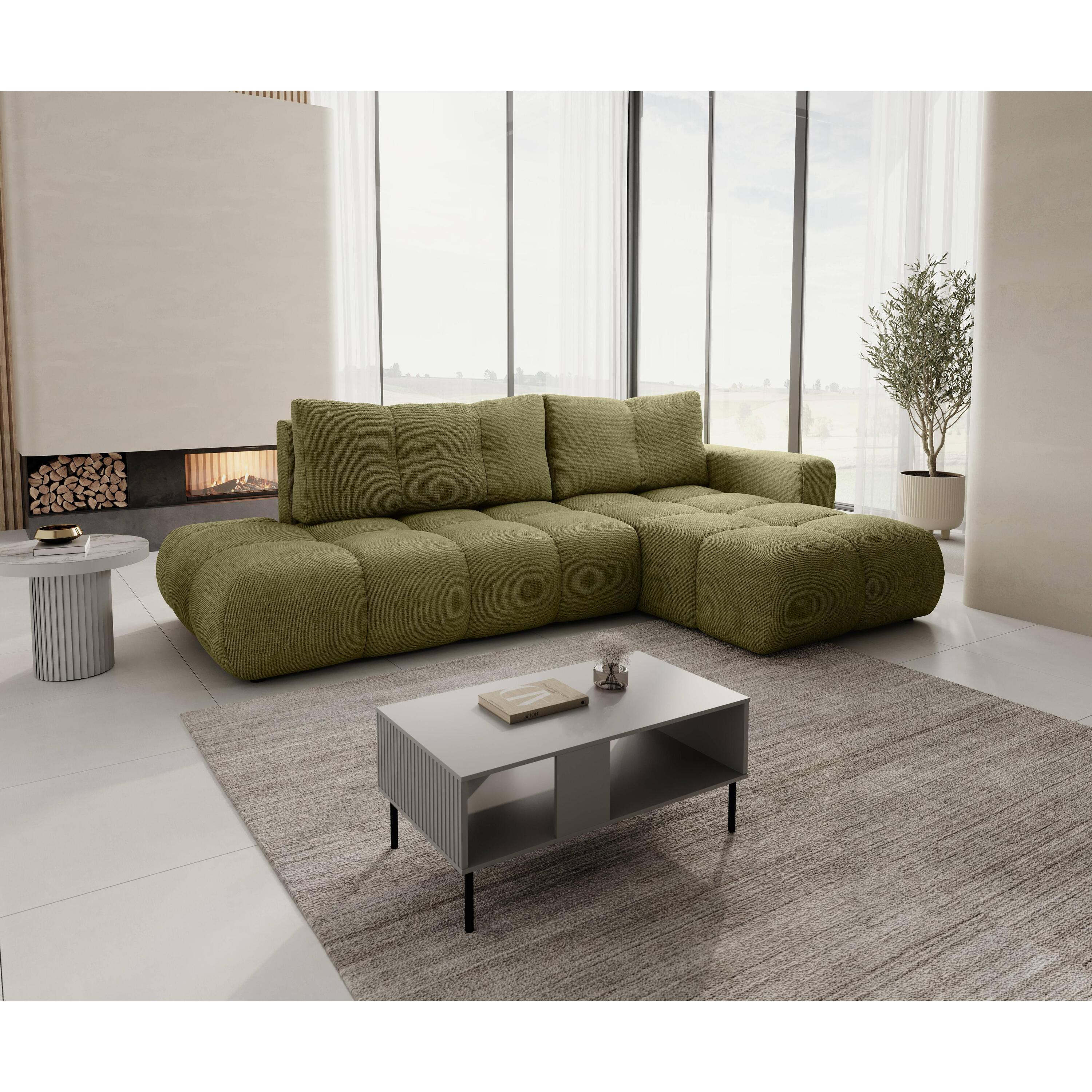 by fonQ Charme Hoekbank Rechts met Slaapfunctie - Chenille - Olijfgroe