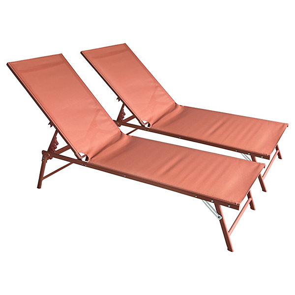 Lot de 2 bains de soleil pliants SICILIA en textilène terracotta - structure terracotta - HAPPY GARDEN