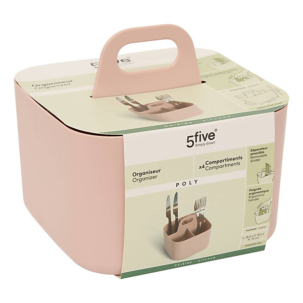 Organiseur Poly 16,5x16,5x15cm rose compartiments amovibles - Rose- 5five