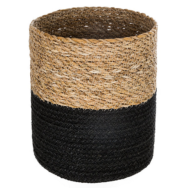 Panier de rangement rond et opaque, osier et noir vendu par 3 pièces