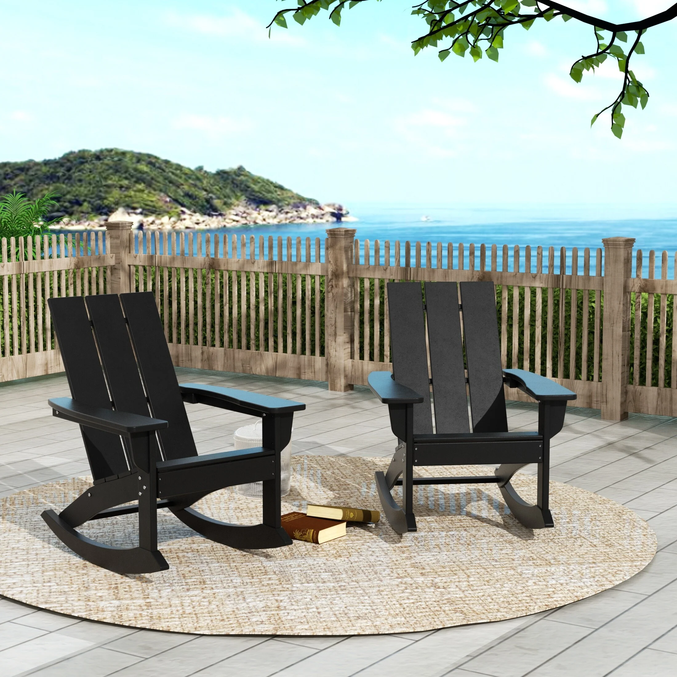 Polytrends Shoreside Modern Eco-Friendly All Weather Poly Adirondack Rocking Chairs (Set of 2)