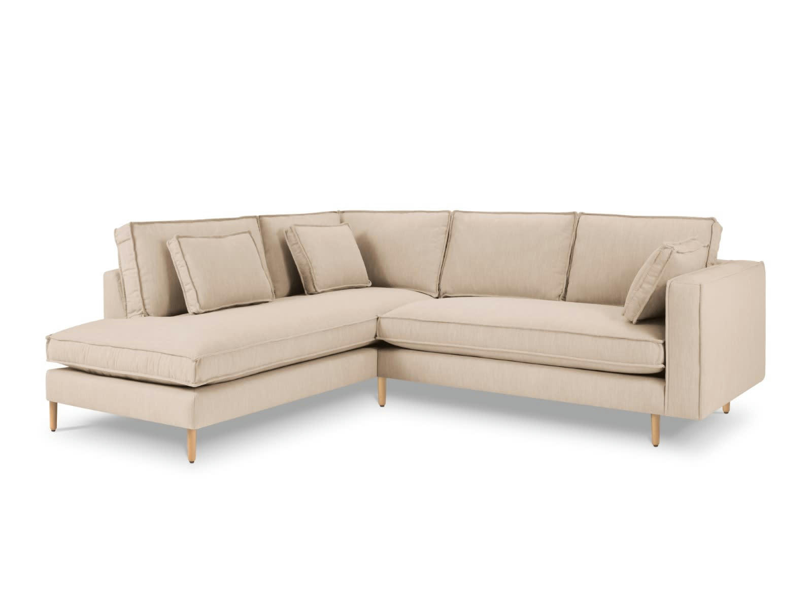 ALEXIS - Canapé D'Angle Gauche 5 places en Tissu Structurel Beige