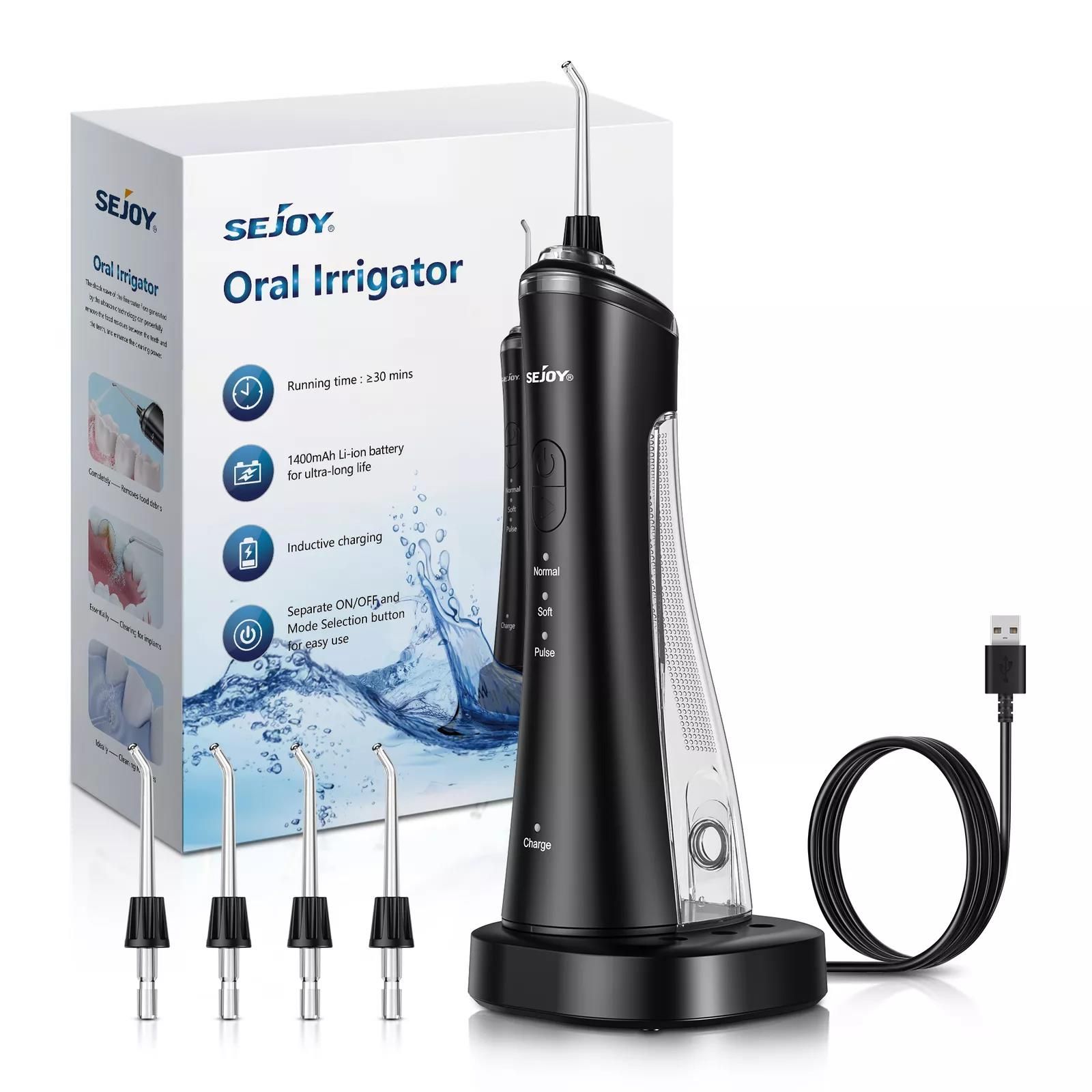 Dyzi Black Cordless Water Flosser 3 Modes IPX7 Rechargeable