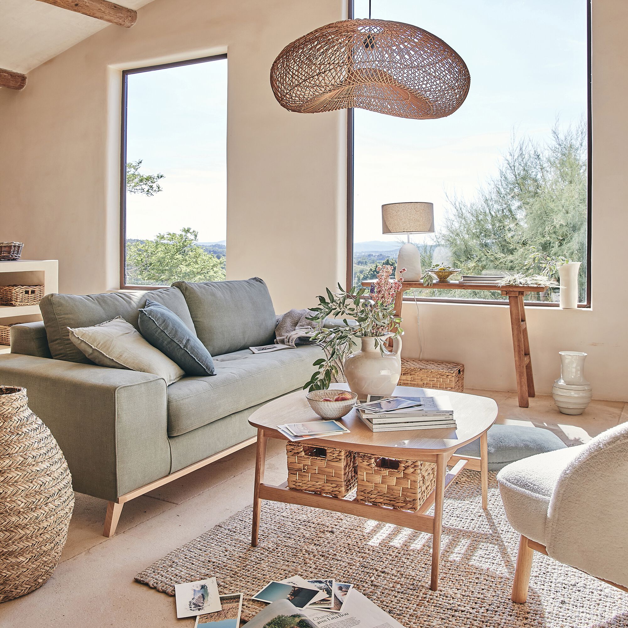 RIM - Lampe à poser électrifiée en céramique et lin H55cm - blanc