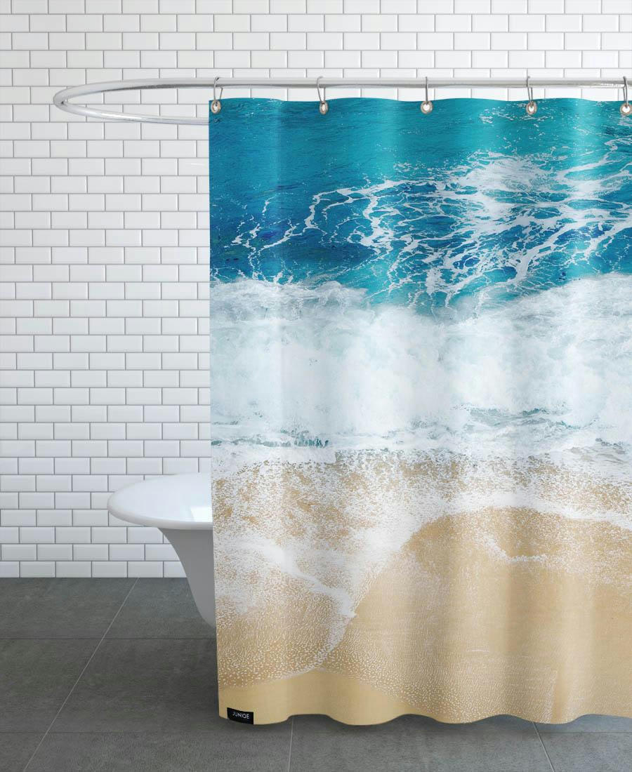 PRINT 221 - Rideau de douche en polyester en blanc & jaune 150x200