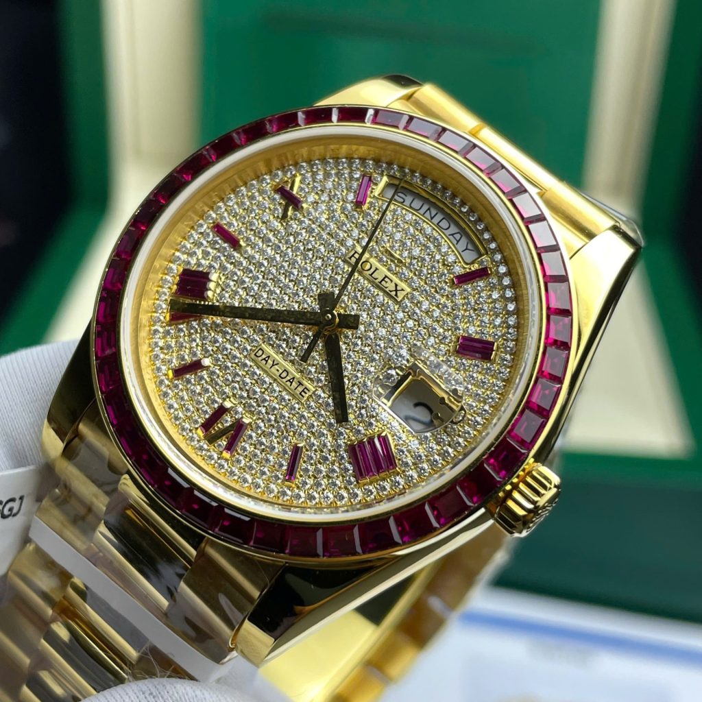 Rolex Day-Date YG Plated Gem-set Bezel Diamond Dial 40mm Super Clone