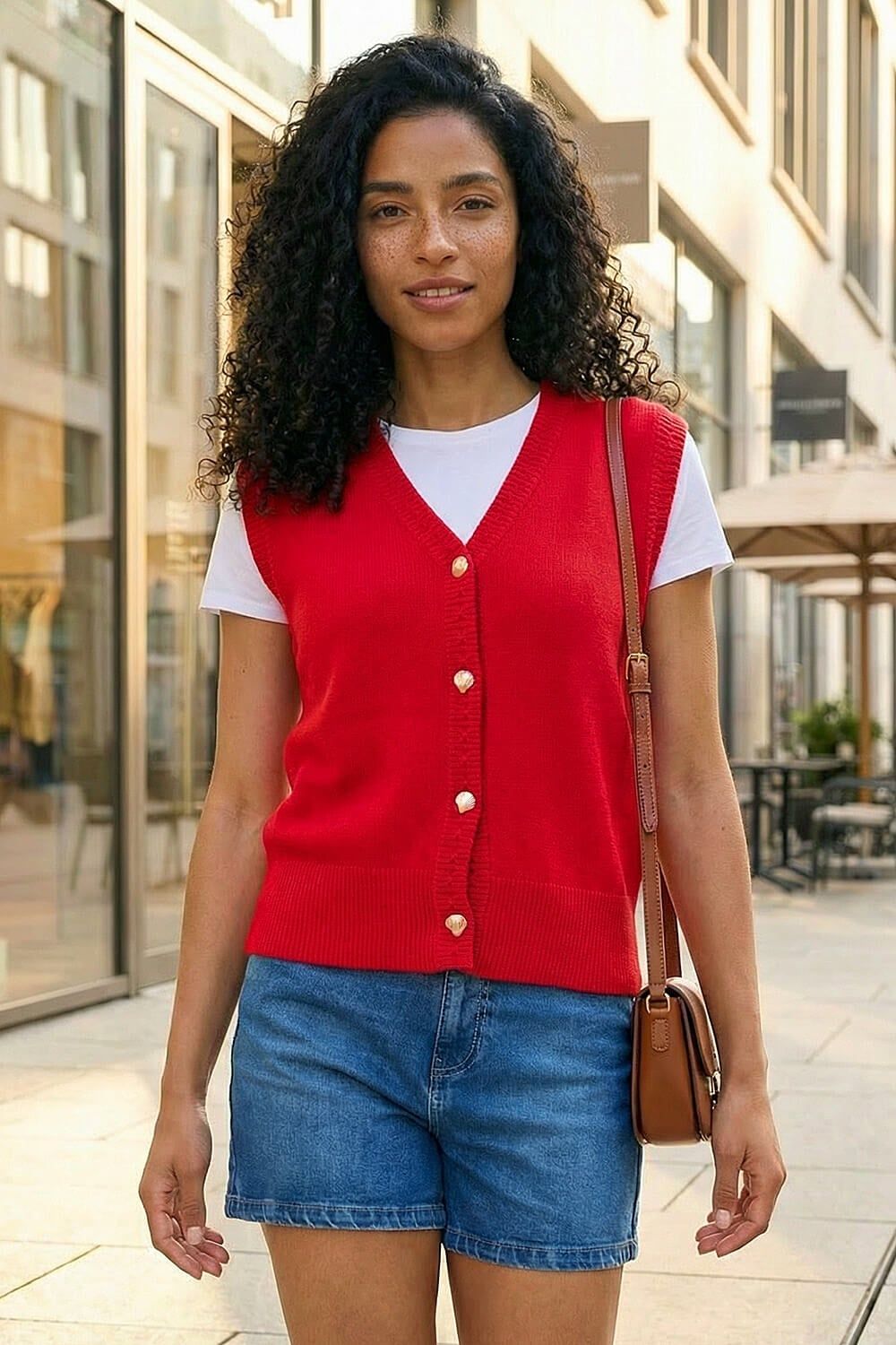 Roman Shell Button Front Knit Vest