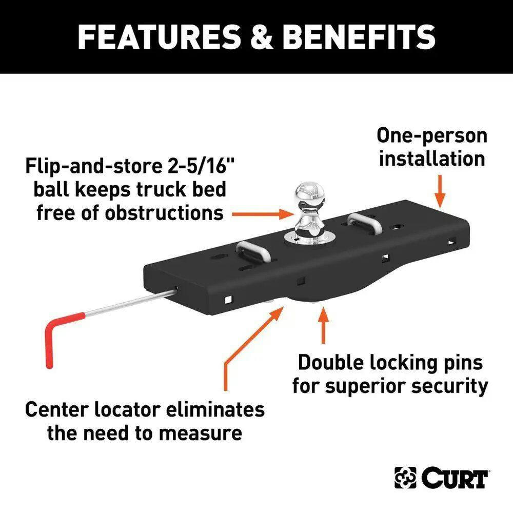CURT Double Lock EZr Gooseneck Hitch, 2-5/16-in Ball