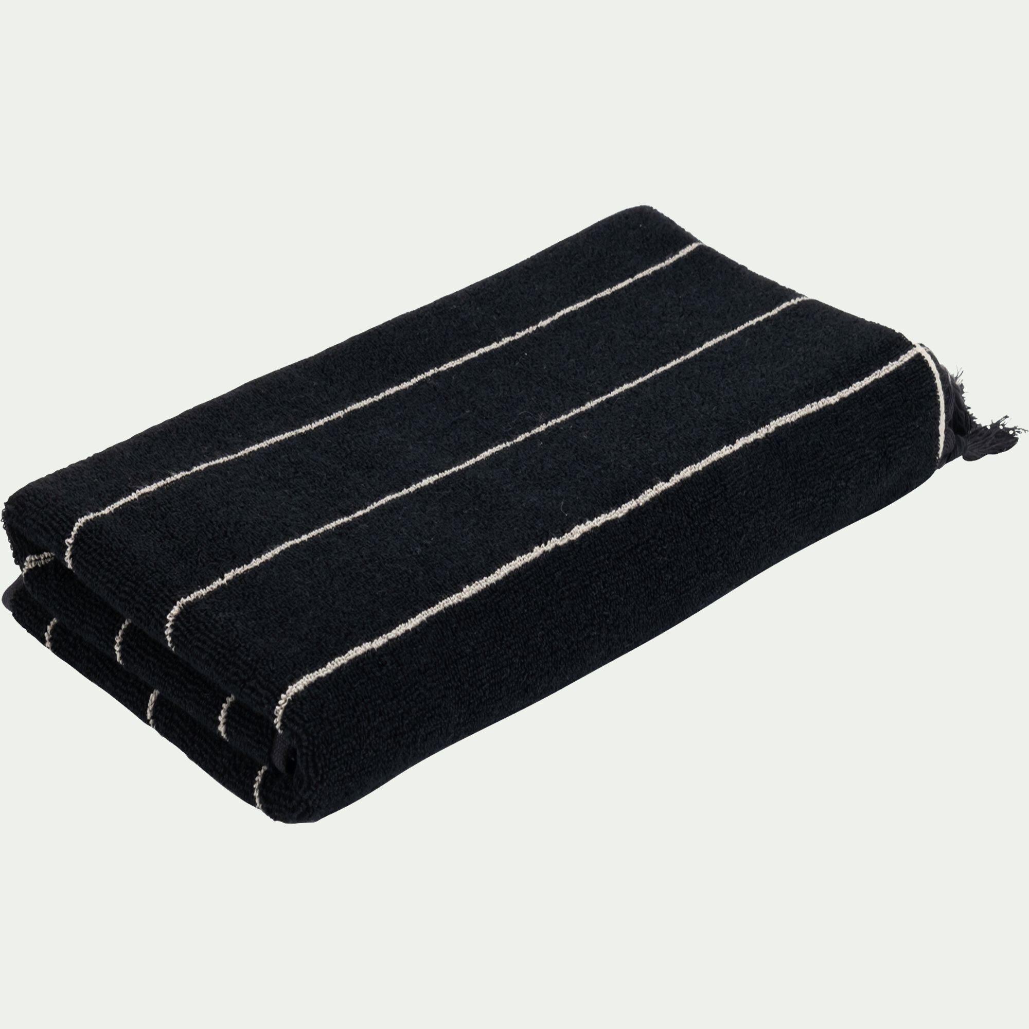 PISELLI - Serviette de toilette rayée en coton 50x100cm - noir