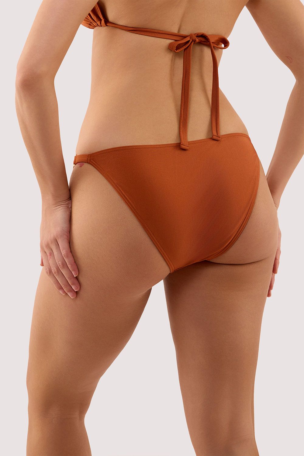 Wolf & Whistle Georgia Brown High shine tie side bikini brief with hardwear