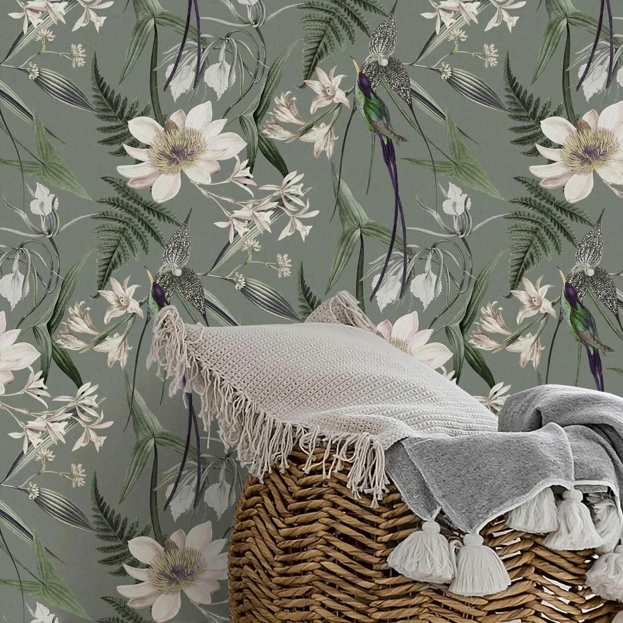 - papier peint jardins de paradis gris 1005x52cm