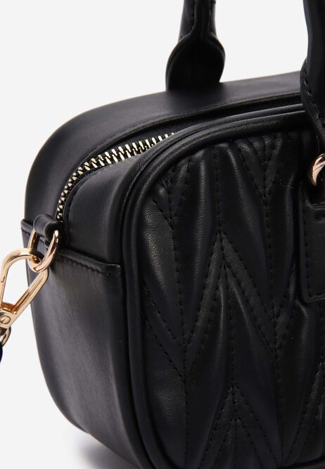 Womens Black Quilted Mini Bowler Bag