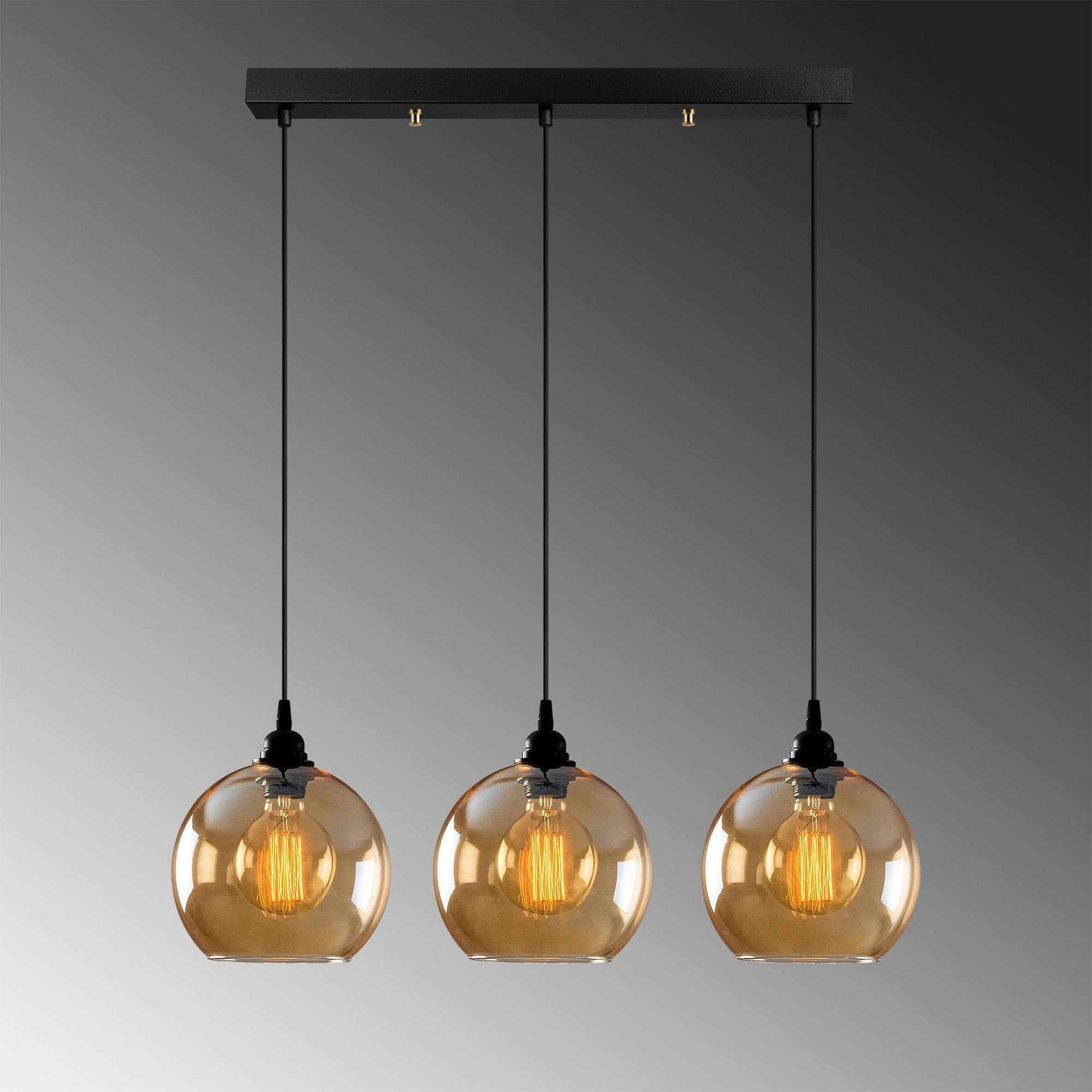 Suspension de table en verre doré, 3 globes 70 cm SIVAS