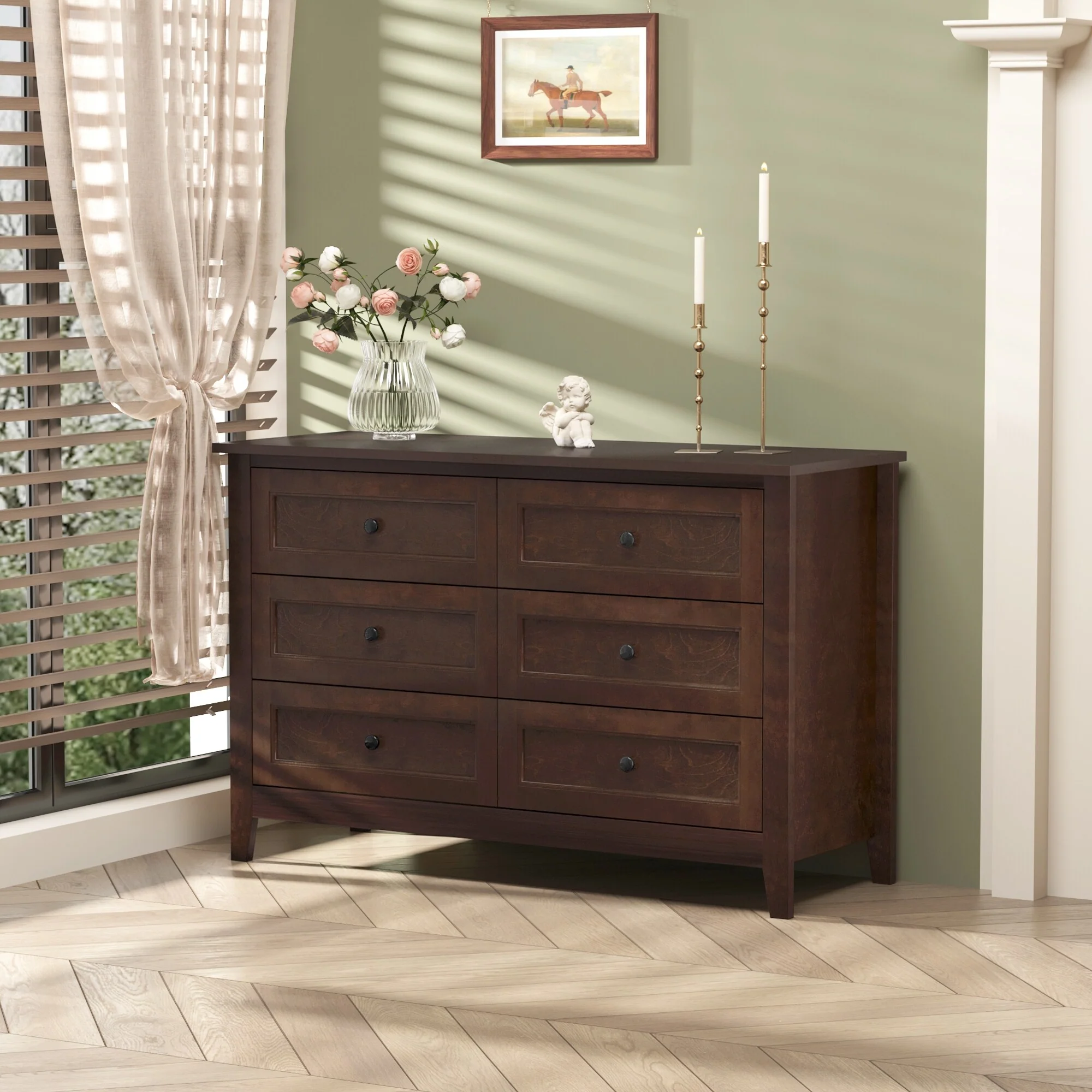 Auburn Brown Solid Wood Dresser