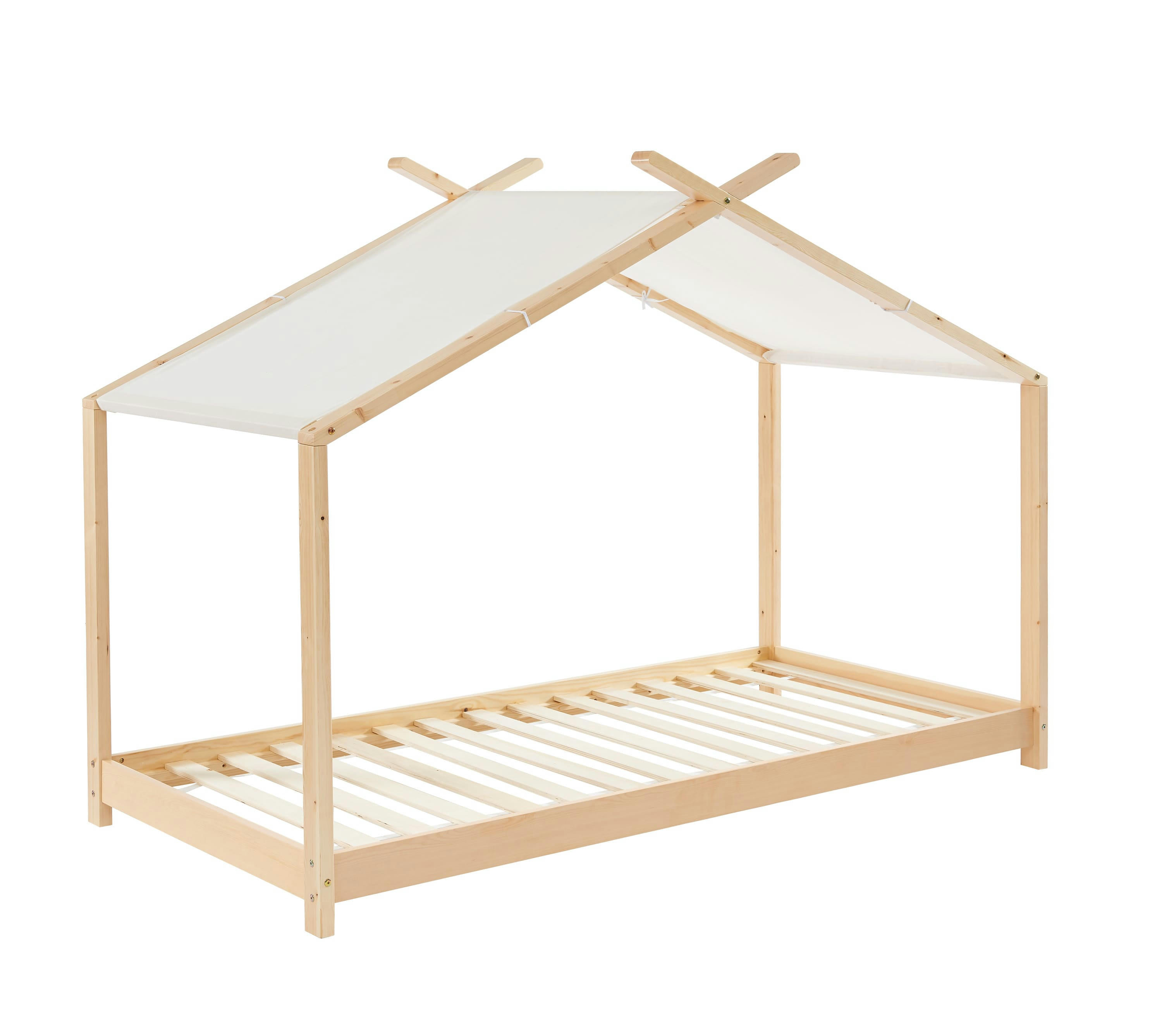 TINY - Lit tente  pin massif 90x190 sommier inclus bois clair