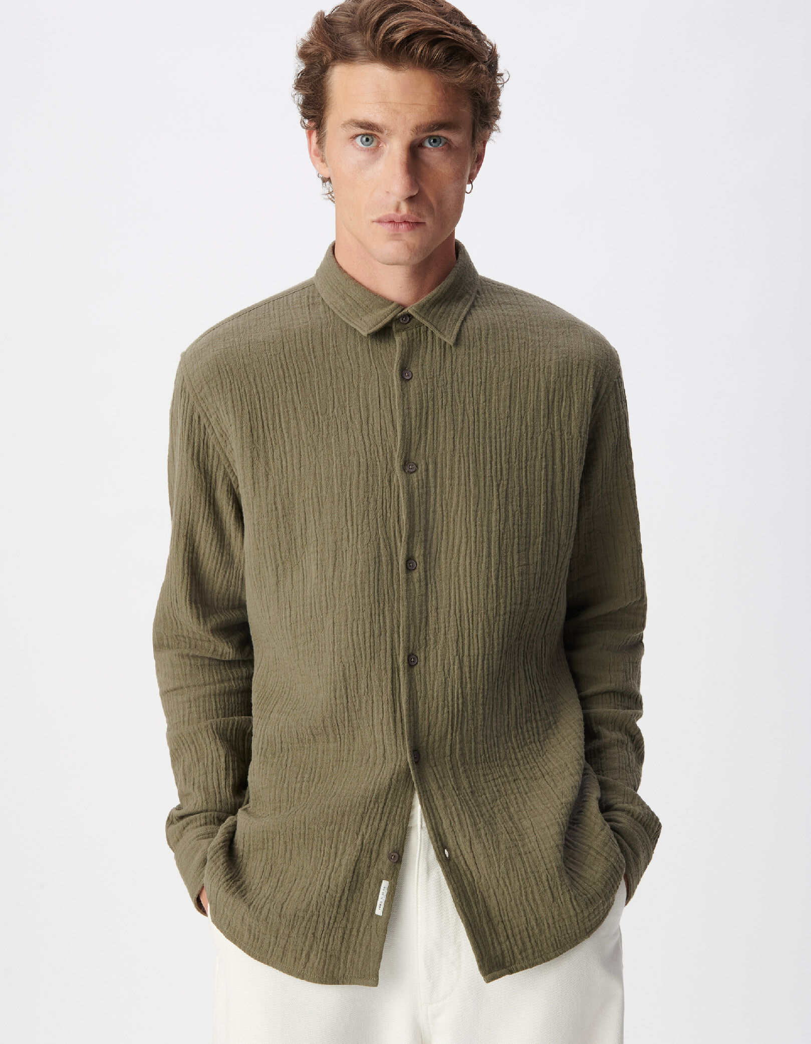Chemise regular kaki gaze de coton bio Homme