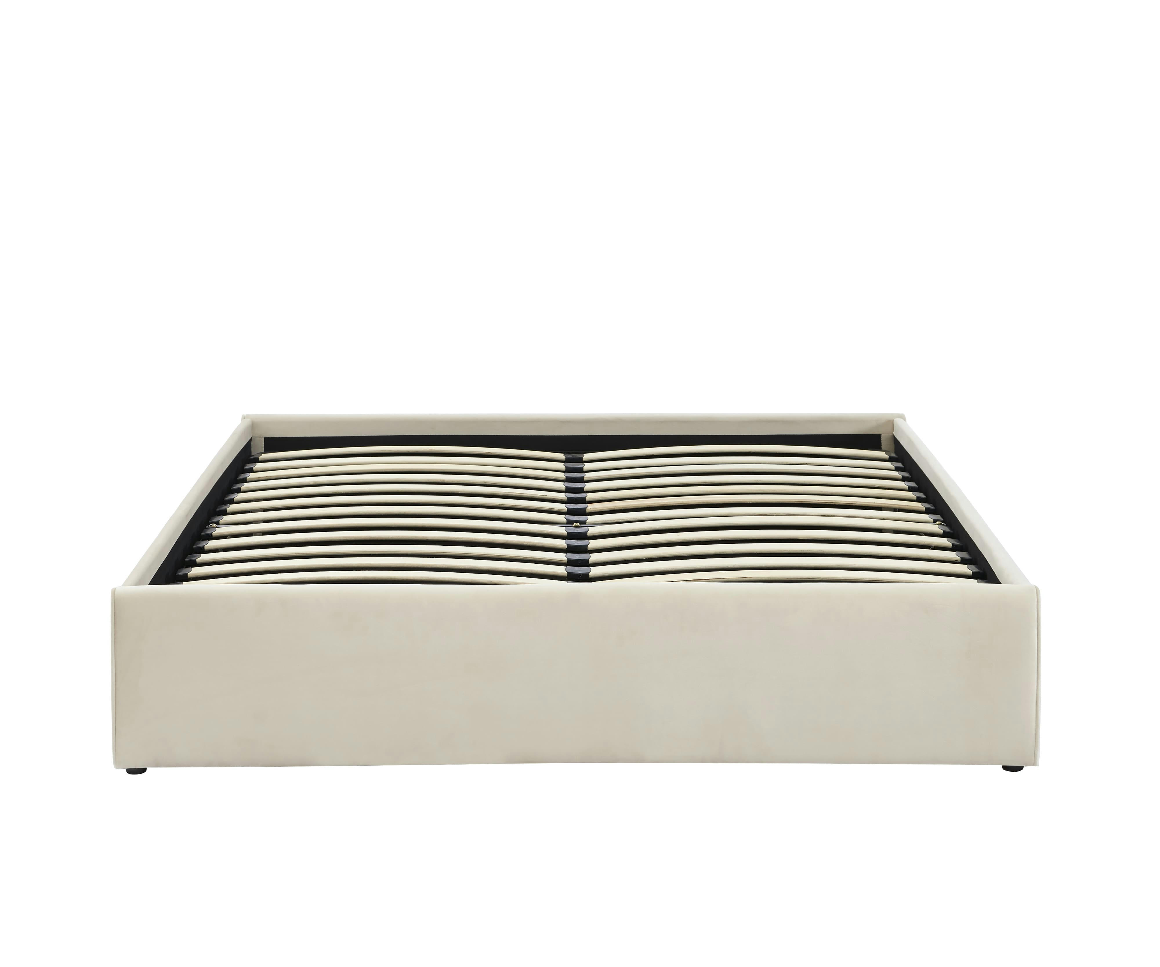 SAKURA - Lit coffre  velours beige crème 140x190 sommier inclus