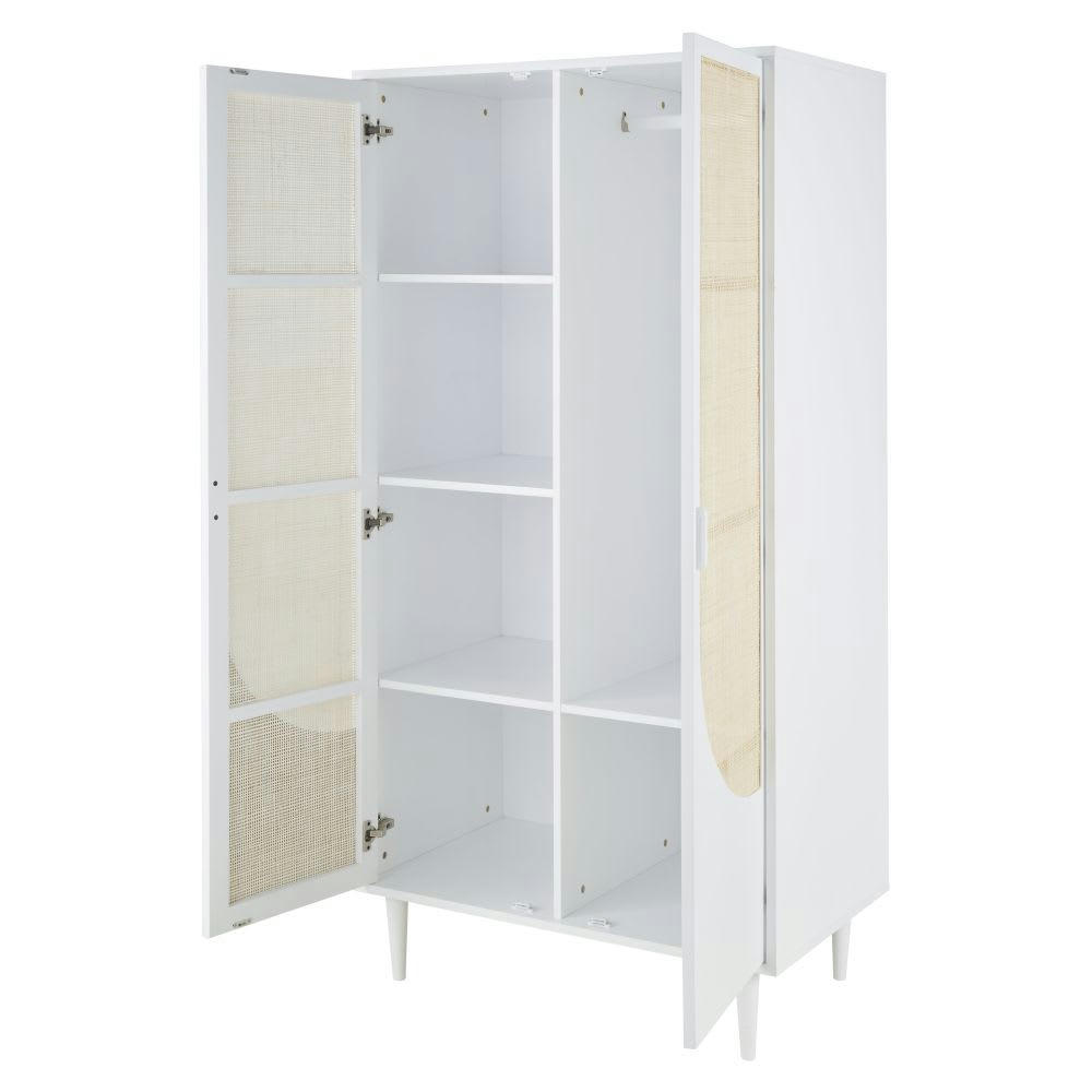 Lagos - Dressing 2 portes battantes blanc cannage en rotin beige