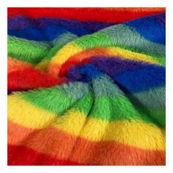 Large Stripe Rainbow Fur Fabric by the Metre