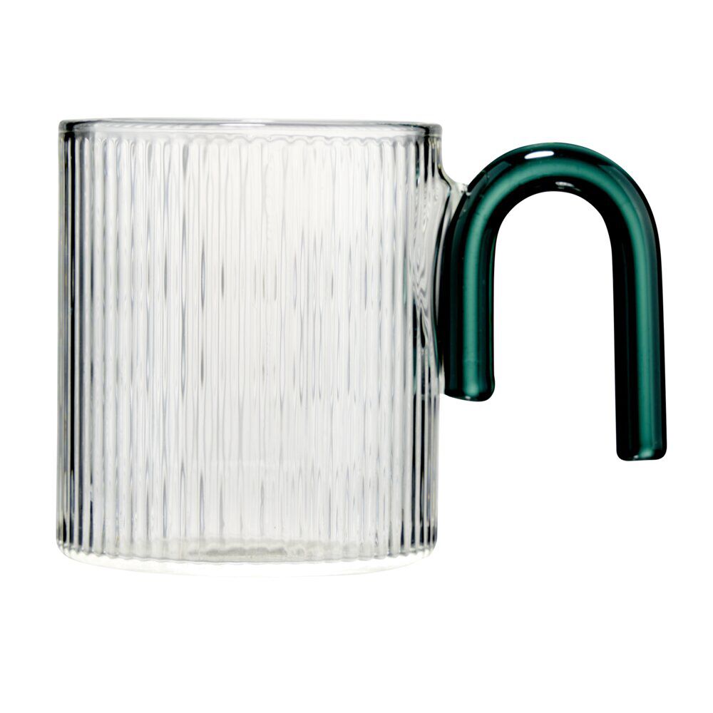 Mug en verre 30cl transparent avec anse colorée forme U Ø8xH9cm (3 modèles)