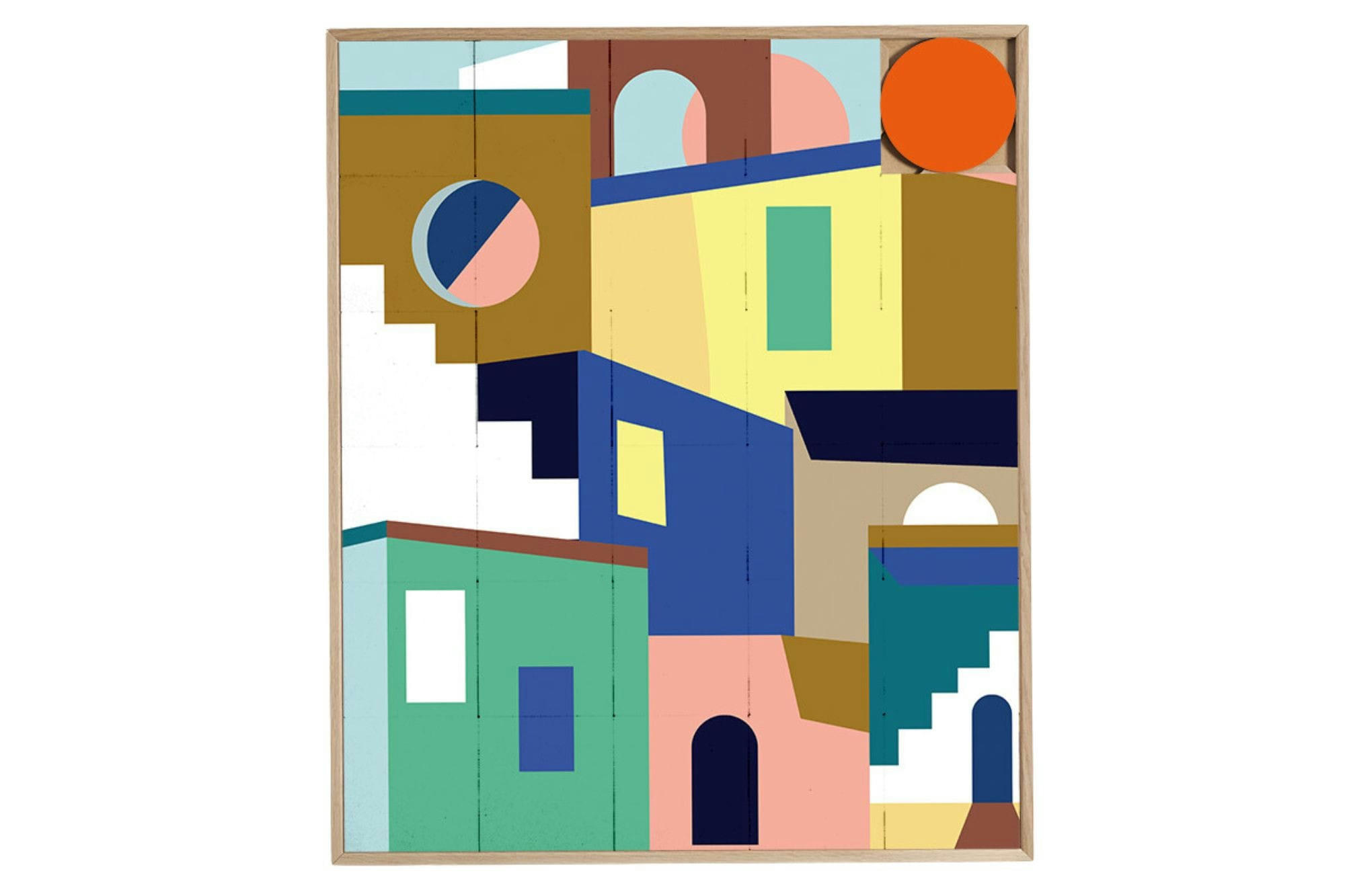 FAVELA - Tableau en bois taquin coloré et graphique  63 x 78