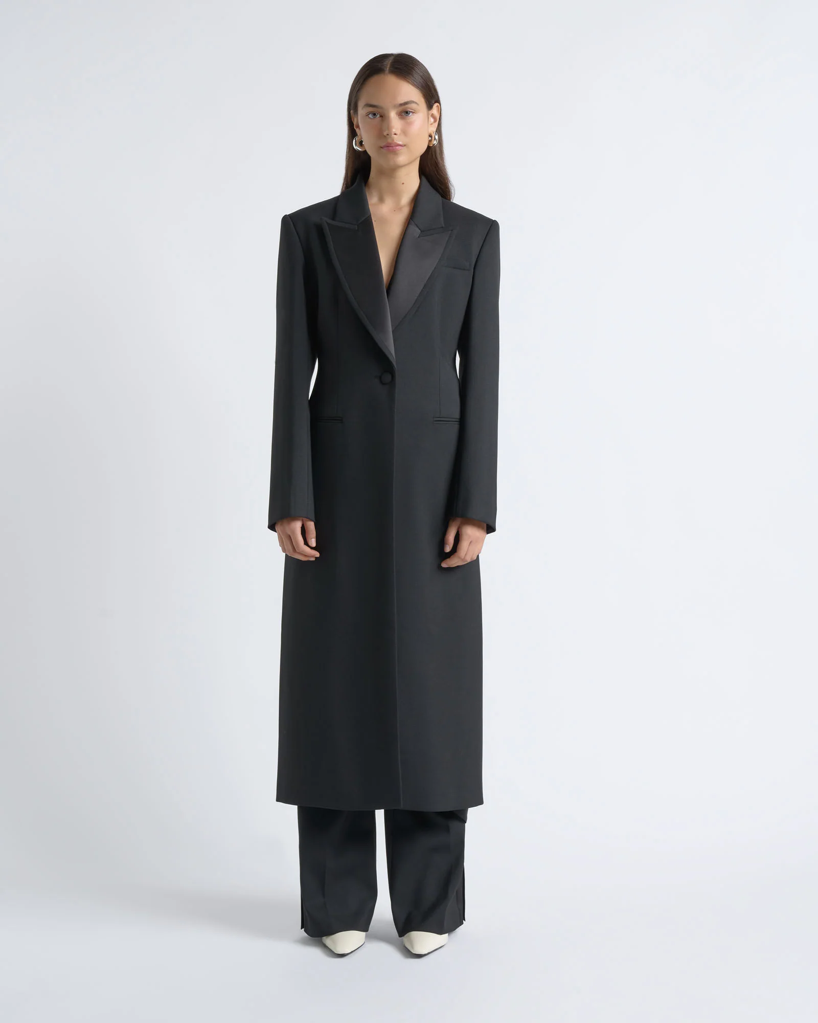 Single Breasted Satin Lapel Coat