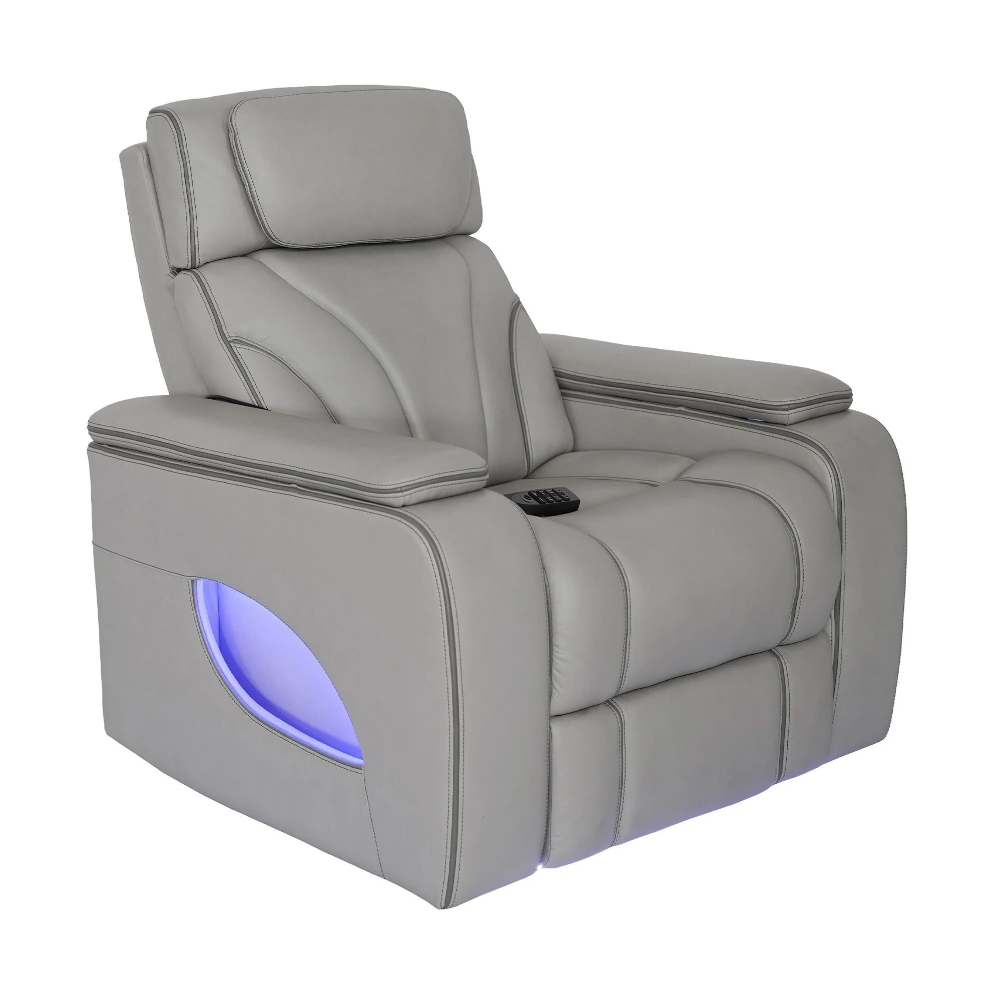 Octavia Silver and Gray Leather Zero Gravity Power Recliner with Heat and Massage