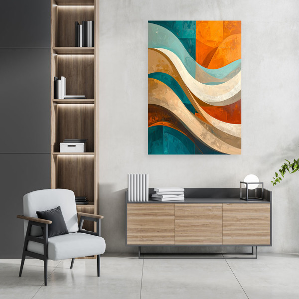 Obraz do salonu sypialni biura, Fale abstrakcja turkusowy i 20x30