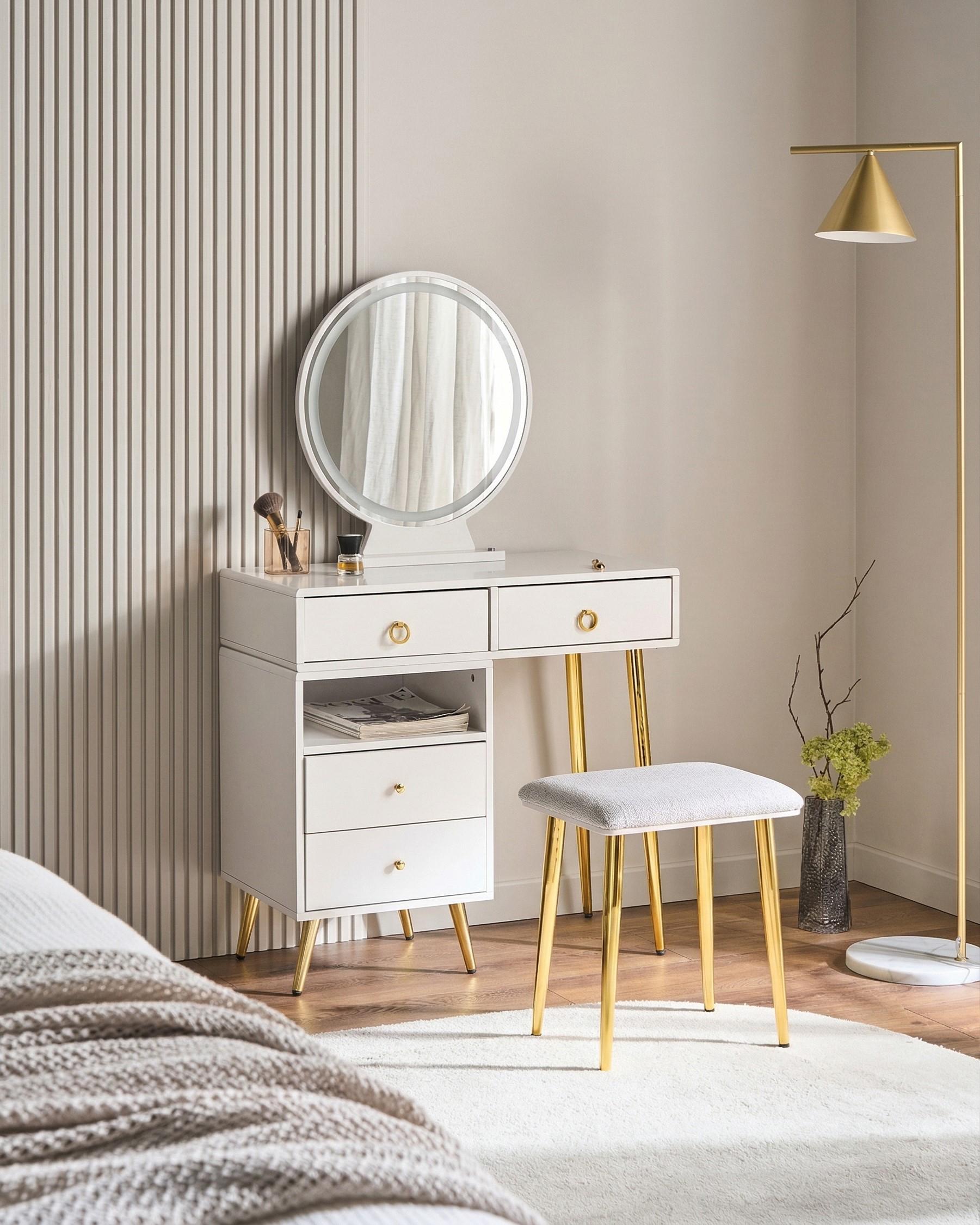 Dressing Table with Mirror and Stool YVES LED White