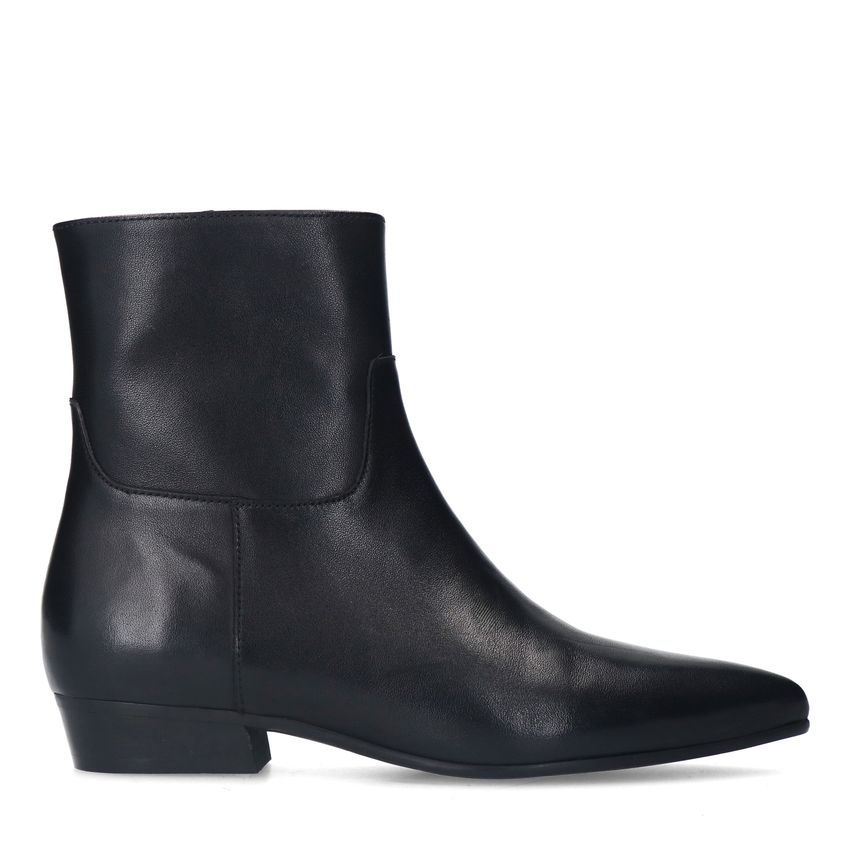 Manfield Zwarte leren enkellaarsjes