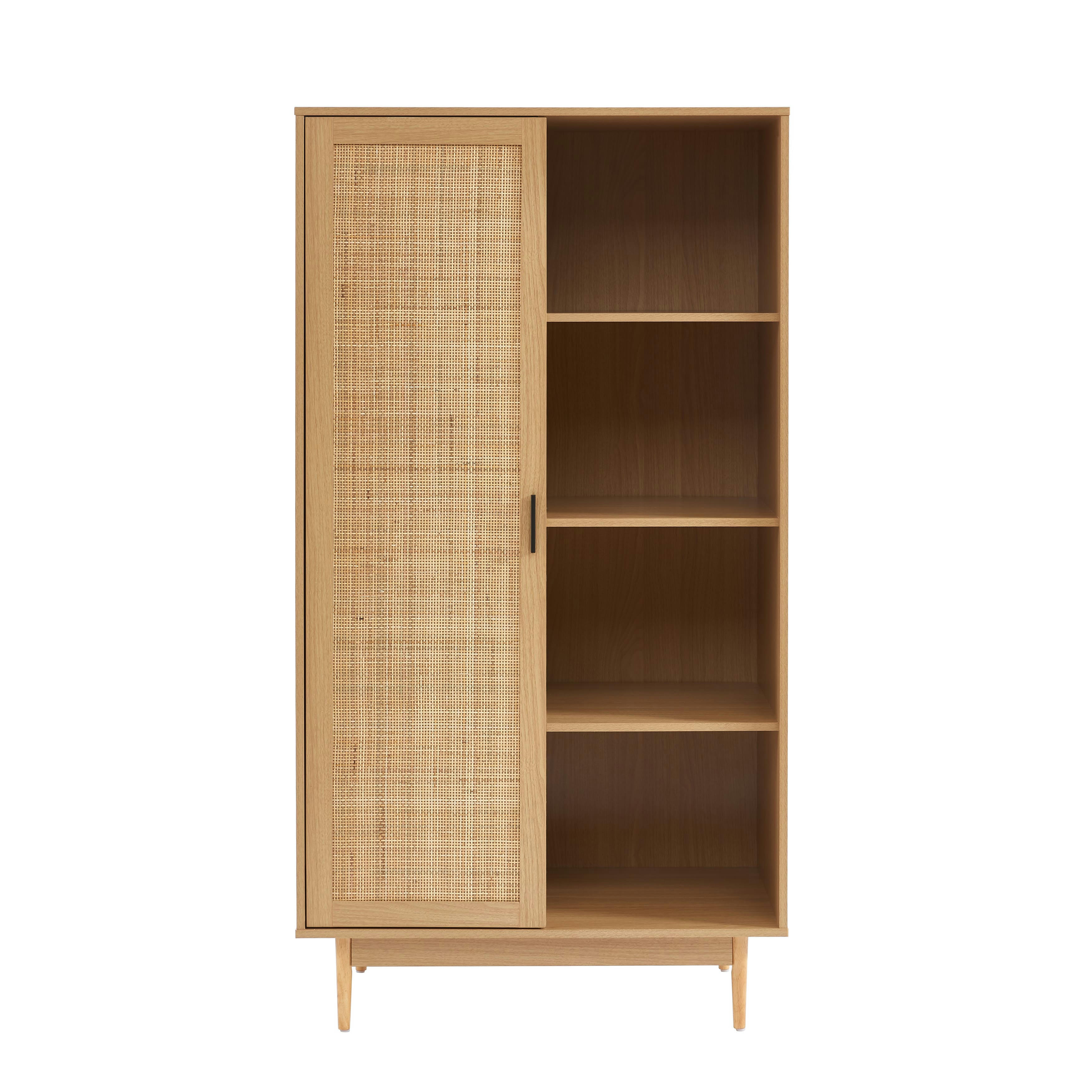 AMANA - Armoire  effet chêne et cannage rotin 1 porte h170 cm
