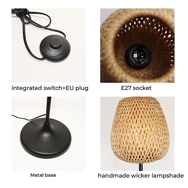 Lampe sur pied en bambou avec interrupteur sur câble base E27