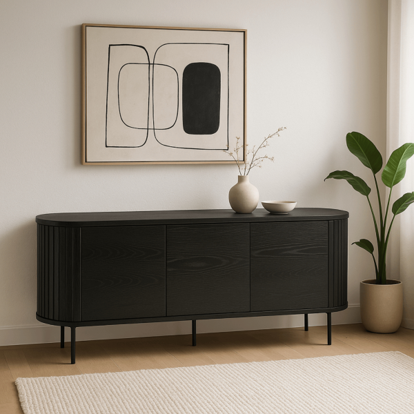 Komoda Duża Z Lamelami Drewniana Loft Do Salonu Sypialni Czarny Beck 160 cm