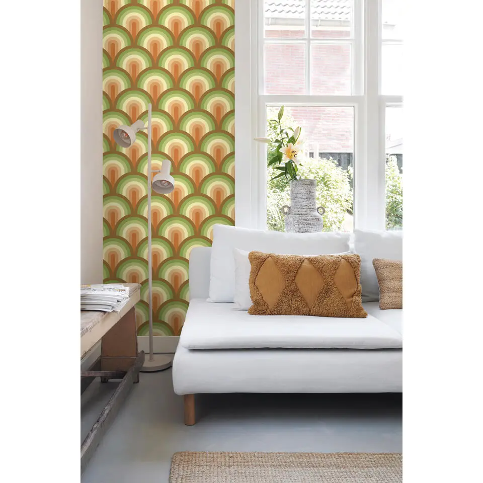 ESTAhome behang art deco bogen groen en bruin - 50 x 900 cm