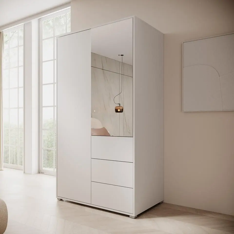Meubella - Gideon - Kledingkast met spiegel - Wit - 100x59x178 cm