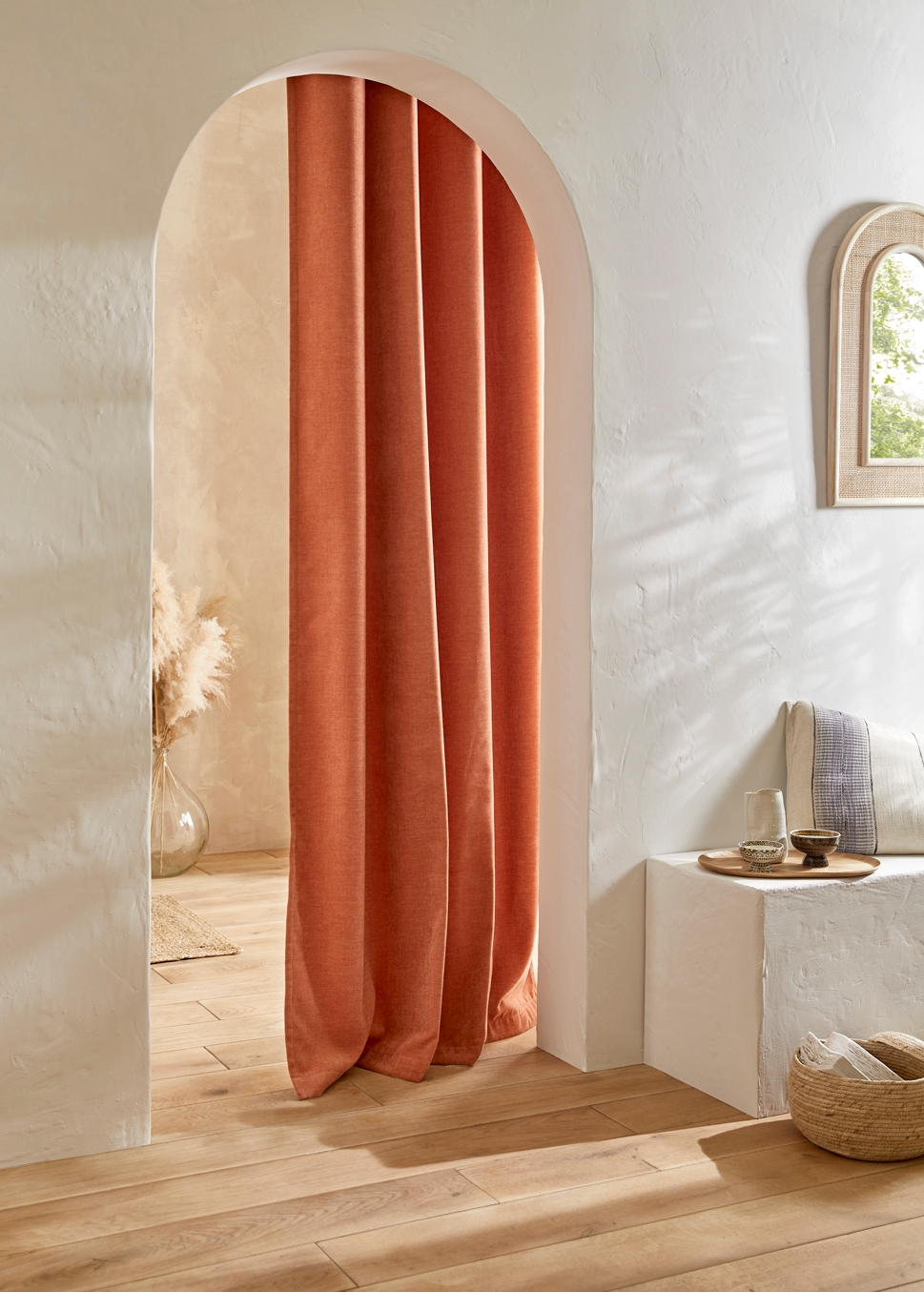 RIDEAU EN VELOURS CHENILLE UNI TERRACOTTA
