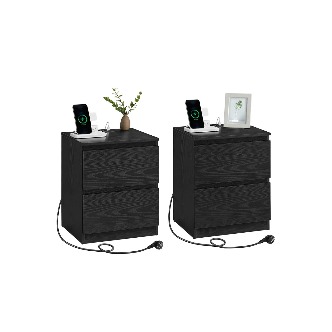 Table de chevet avec 2 prises secteur et 2 ports USB-A