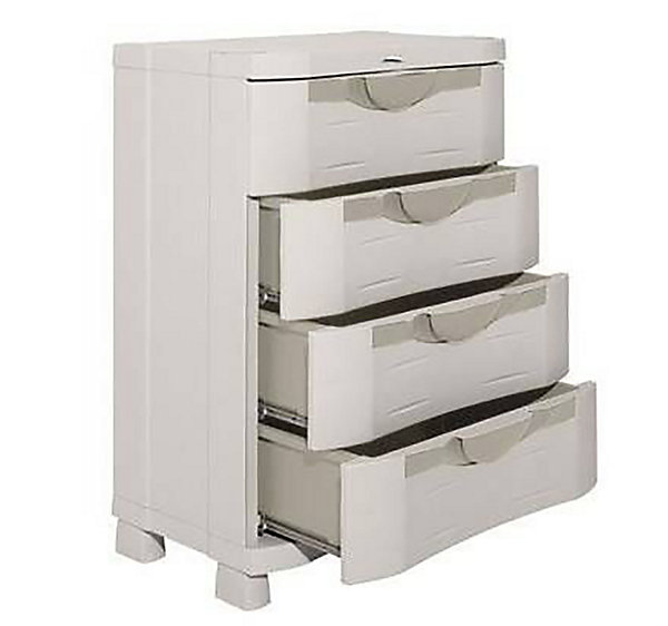 Commode de rangement 4 tiroirs intérieur/extérieur coloris beige - Longueur 70 x Profondeur 45 x Hauteur 100 cm