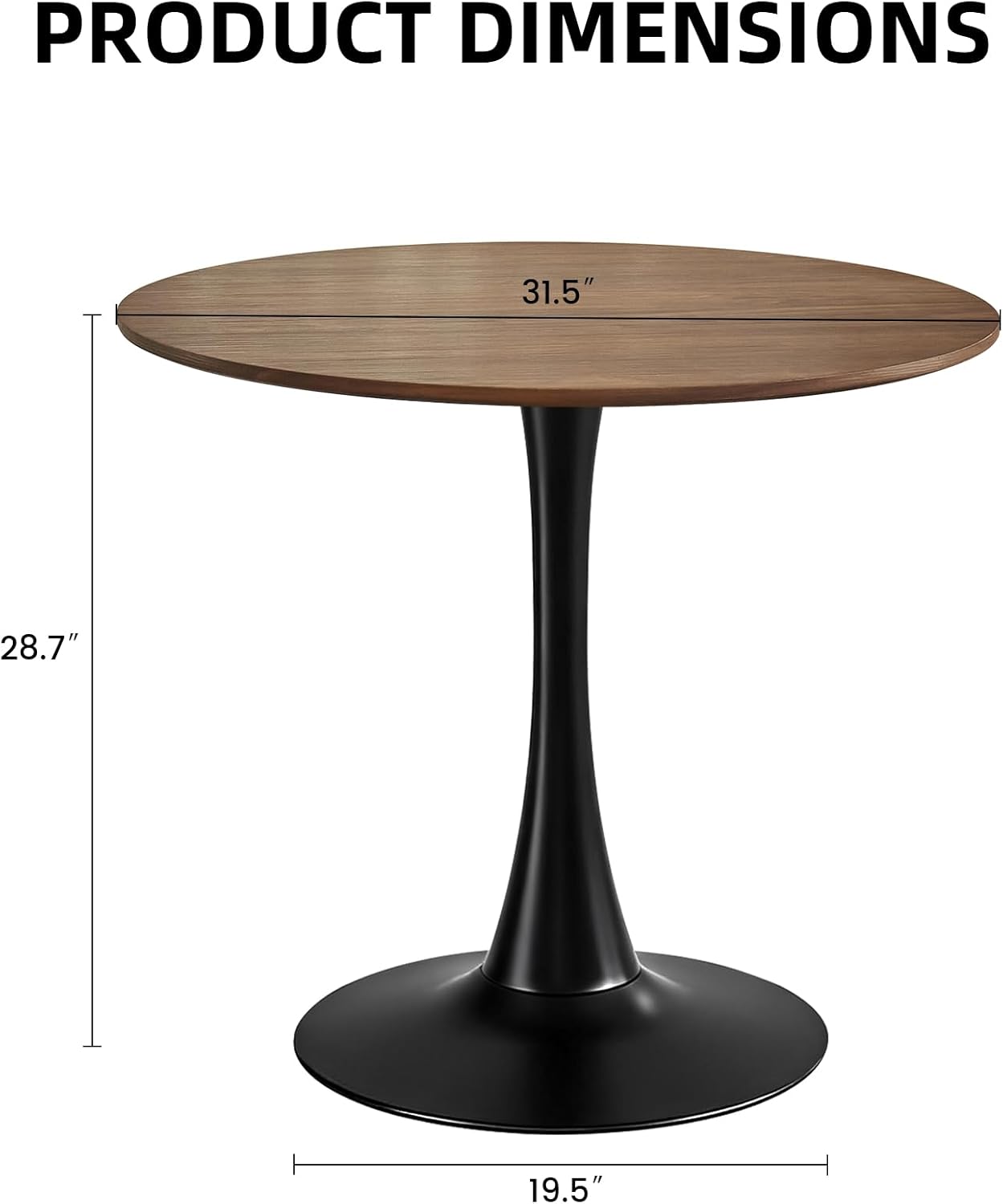 Round Dining Table, 31.5 Circle Tulip Table with Thickened Tabletop & Metal Pedestal, Mid Century Modern Bistro Table for Kitchen, Small Places, Living Room, Cafe (Faux Walnut)