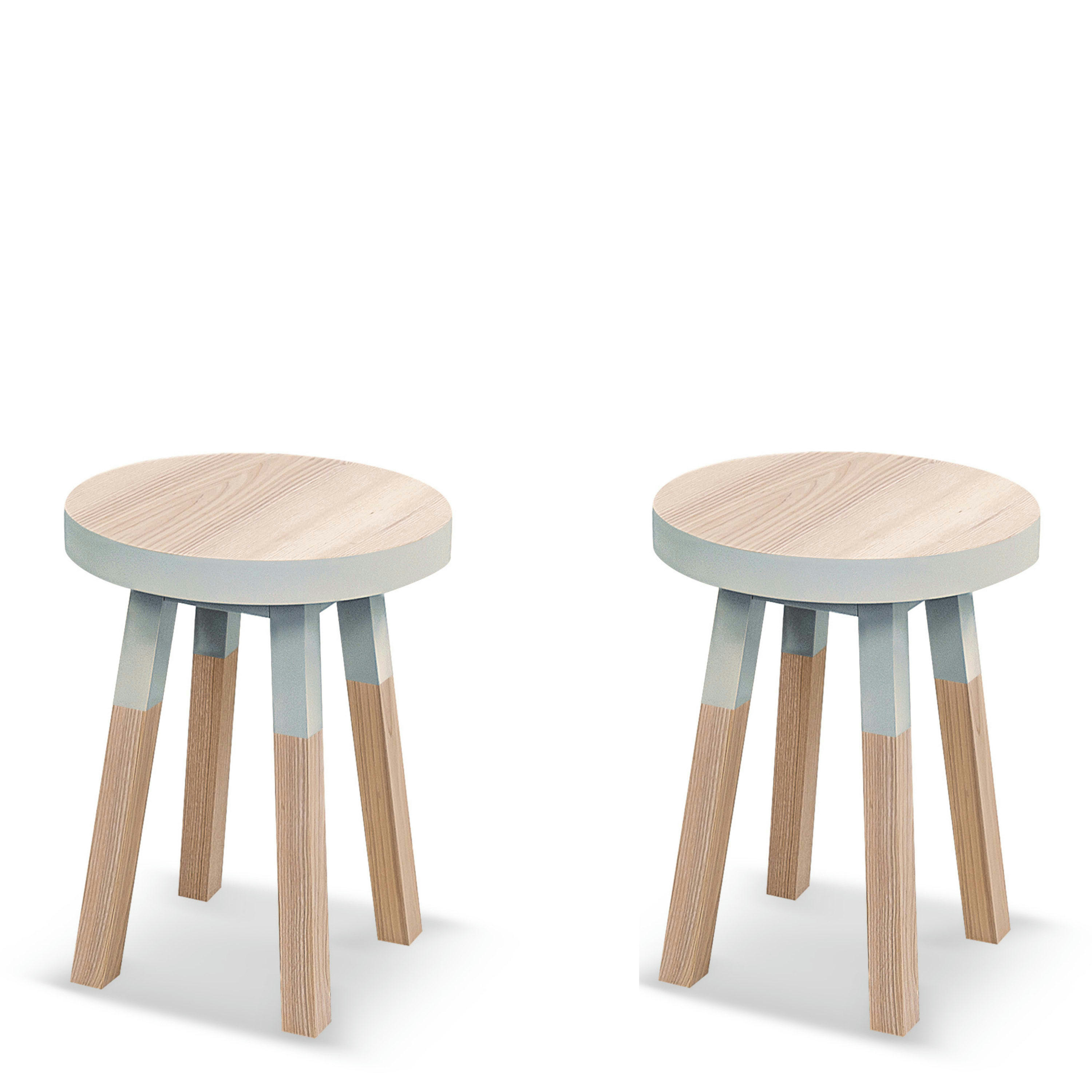 EGEE - Lot de 2 tabourets, assise diamètre 35 cm, 100% frêne massif blanc bal