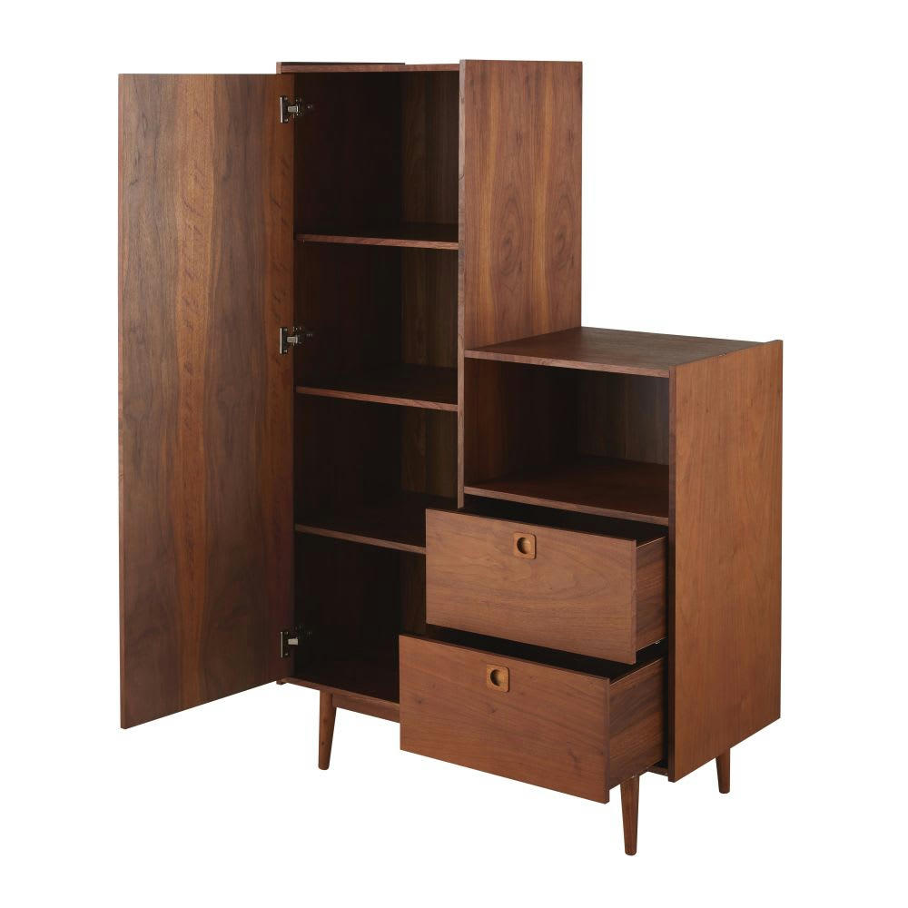 Griffith - Armoire vintage 1 porte battante 2 tiroirs marron