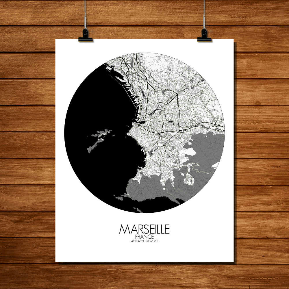 - Affiche Marseille Carte ronde 40x50