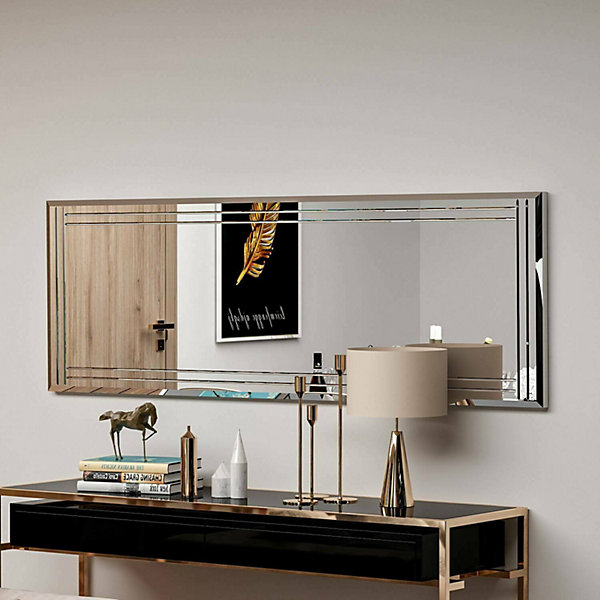 Miroir Pleione, Verre miroité, Objet d'ameublement mural, Décoration avec miroir, 40x2h120 cm, Blanc