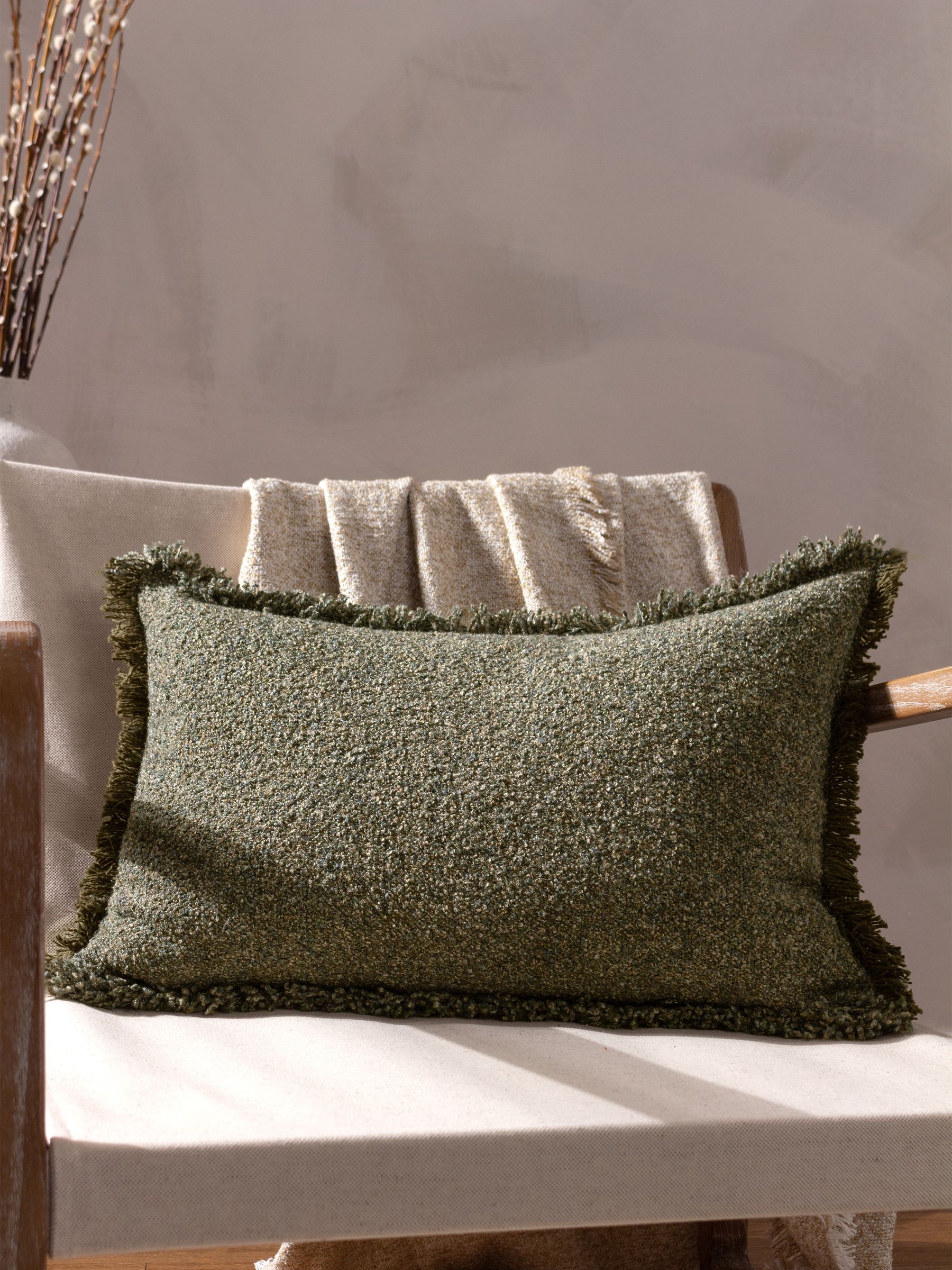 Yard Moss Green Doze Woven Fringed Polyester Filled Cushion