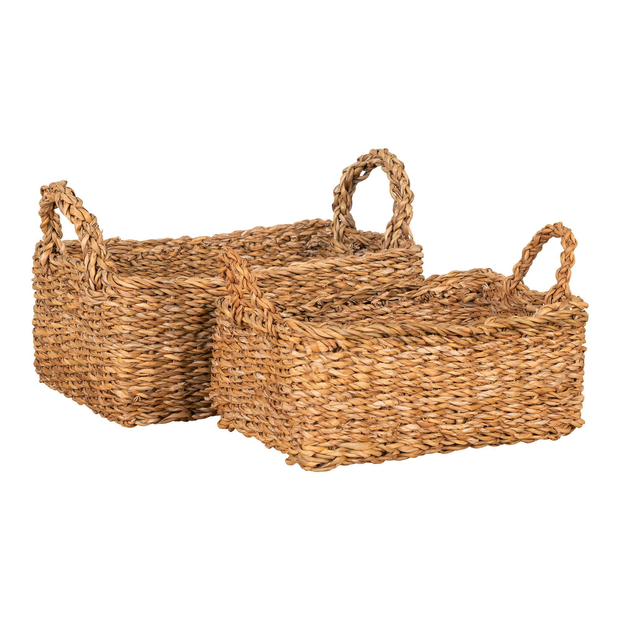 Panier de rangement rectangulaire en jonc de mer avec poignées (lot de 2)