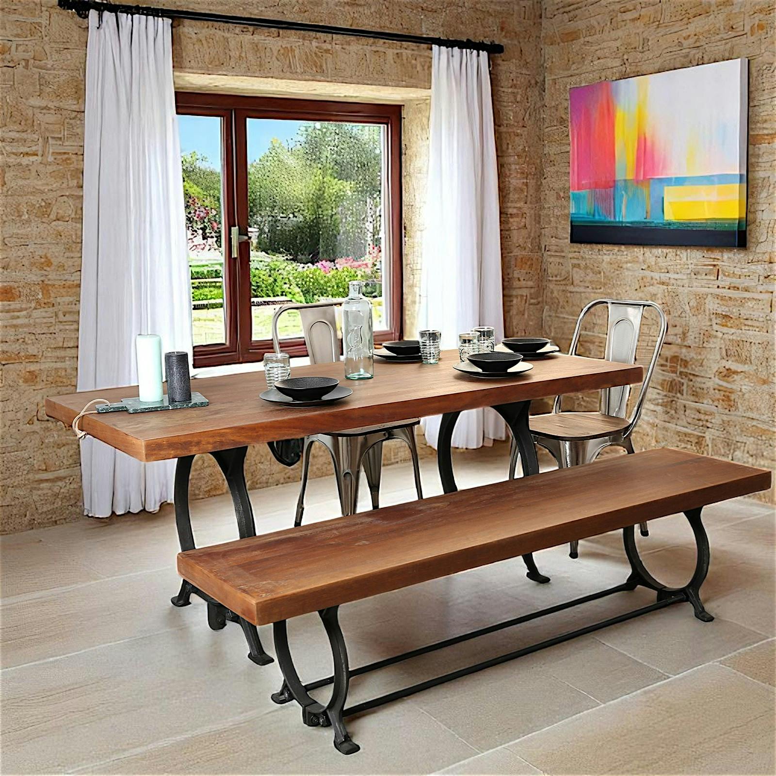Table à manger industrielle vintage bois recyclé 180 cm LEEDS